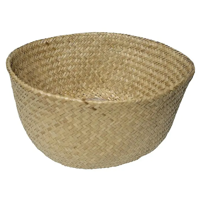 Pflanzkorb - Ø x H: 40 x 48 cm, Naturmaterialien, Natur - Nahaufnahme eines geflochtenen, runden Pflanzgefäßes aus hellem Naturmaterial, ideal für Zimmerpflanzen und dekorative Arrangements.