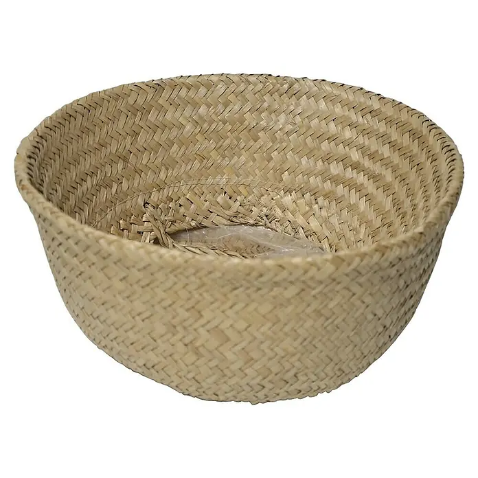 Pflanzkorb - Ø x H: 30 x 38 cm, Naturmaterialien, Natur - Nahaufnahme eines geflochtenen Korbes aus Pflanzenfasern, der eine natürliche und rustikale Ästhetik für die Aufbewahrung bietet.