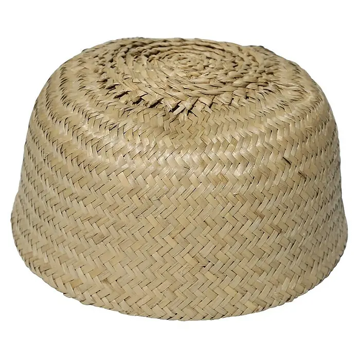 Pflanzkorb - Ø x H: 30 x 38 cm, Naturmaterialien, Natur - Detailaufnahme eines handgefertigten, runden Korbes aus geflochtenem Stroh, ideal zur Aufbewahrung oder als dekoratives Element.