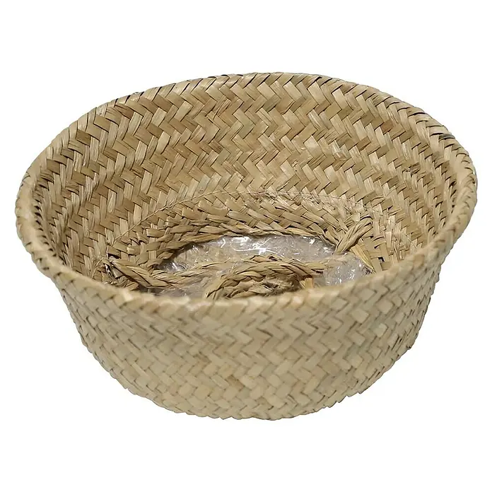 Pflanzkorb - Ø x H: 20 x 29 cm, Naturmaterialien, Natur - Strohkorb mit gewebtem Muster, ideal für Pflanzen oder als dekoratives Element. Natürliche Textur und handgefertigtes Design.