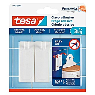 Tesa Clavo adhesivo (Apto para: Baldosas, Carga soportada: 3 kg, 2 ud., Blanco)