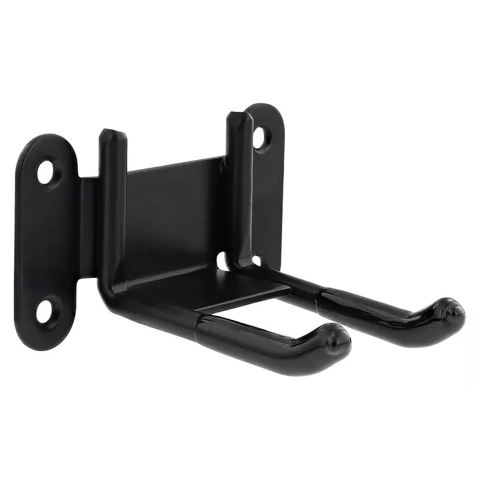 Wagner System Wandhaken WH2092 - L x B x H: 70 x 80 x 45 mm, 1 Stk. - Schwarzer Wandhaken aus Metall mit zwei Armen und Schraublöchern zum Aufhängen von Werkzeugen oder Ausrüstung.