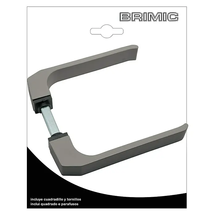 Micel Brimic Conjunto de picaporte 702 - Aluminio, Plateado - Imagen de un juego de manillas para puertas BRIMIC en gris, incluyendo el cuadradillo y los tornillos.