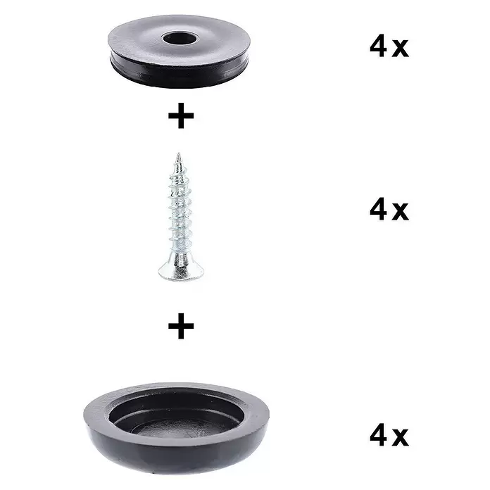 Wagner System Möbelgleiter - Durchmesser: 20 mm, Schrauben - Set aus 4 schwarzen Kunststoff-Möbelfüßen mit 4 Schutzpolstern und 4 Schrauben.