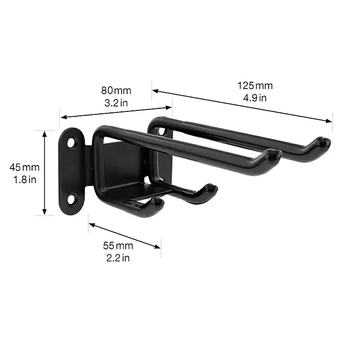 Wagner System Wandhaken WH2093 - L x B x H: 125 x 80 x 45 mm, 1 Stk. - Schwarzer Metall-Wandhaken mit zwei Hakenarmen.