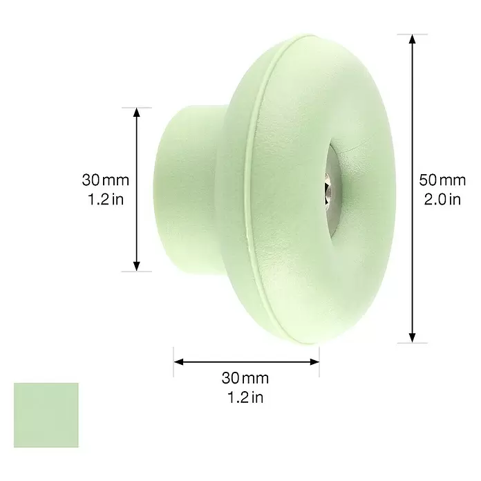 Wagner System Garderobenhaken DOT - Ø x H: 50 x 30 mm, Blassgrün, 1 Stk. - Hellgrüner runder Möbelknopf, Soft-Touch-Oberfläche, 50 mm Durchmesser, 30 mm Tiefe.