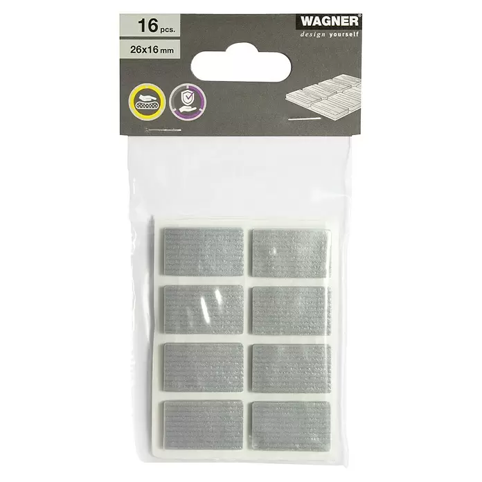 Wagner System Softpads - L x B x H: 26 x 16 x 4 mm, 16 Stk., Grau, Kleben - Packung mit 16 selbstklebenden, rechteckigen Filzgleitern in Grau, 26x16mm, zum Möbelschutz.