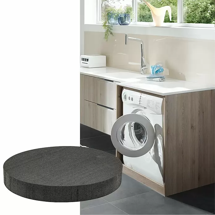 Wagner System Vibrationsdämpfer - L x B x H: 100 x 100 x 15 mm, Schwarz, 4 Stk. - Dicke, runde, dunkelgraue Matte mit strukturierter Oberfläche, geeignet für Hauswirtschaftsbereiche.