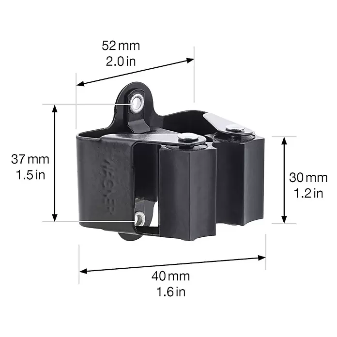 Wagner System Wandhalterung - L x B x H: 52 x 40 x 30 mm, Geeignet für: Wandmontage, 1 Stk. - Schwarzer Wand-Mopp- und Besenhalter mit Maßen.