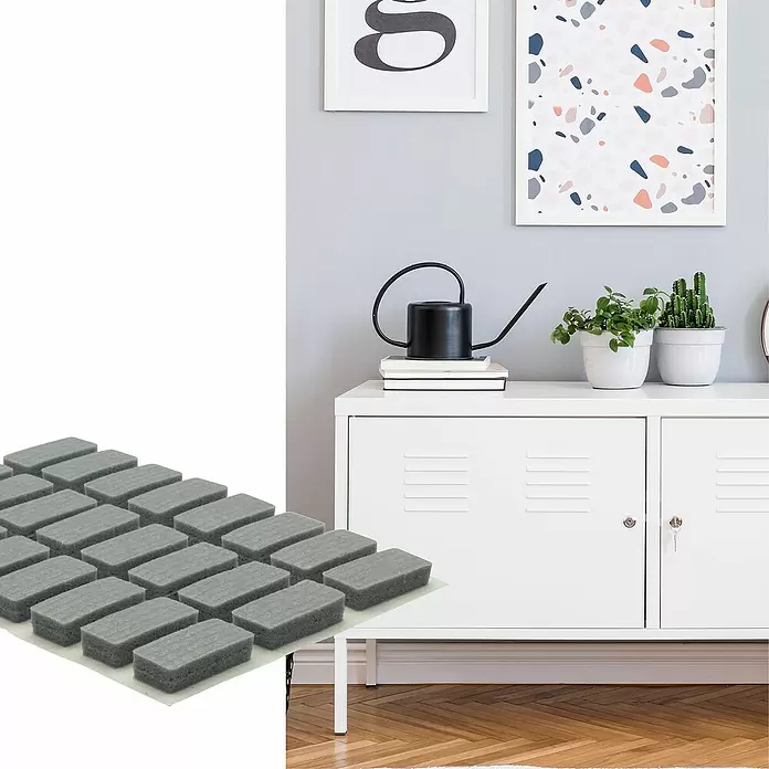 Wagner System Softpads - L x B x H: 22 x 8 x 4 mm, 24 Stk., Grau, Kleben - Graue, rechteckige, selbstklebende Filzgleiter zum Möbelschutz.