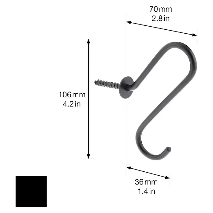 Wagner System Garderobenhaken WH431 - L x H: 70 x 106 mm, Schwarz, 1 Stk. - Schwarzer Eindrehhaken, 106 mm lang, mit J-förmiger Biegung zum Aufhängen von Gegenständen.