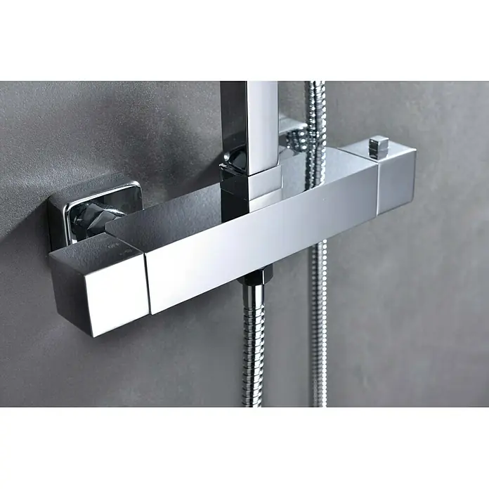 Imex Sistema de ducha Vigo - Con grifo termostático, Cromo - Grifo termostático de ducha cuadrado cromado moderno para un diseño de baño elegante.
