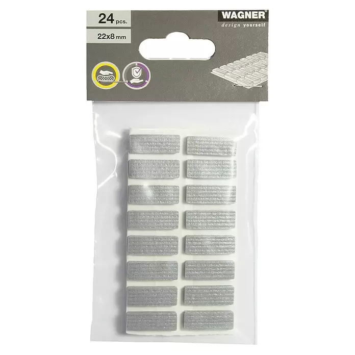 Wagner System Softpads - L x B x H: 22 x 8 x 4 mm, 24 Stk., Grau, Kleben - 24 graue, rechteckige selbstklebende Filzgleiter, 22x8 mm, für Möbel- und Bodenschutz.