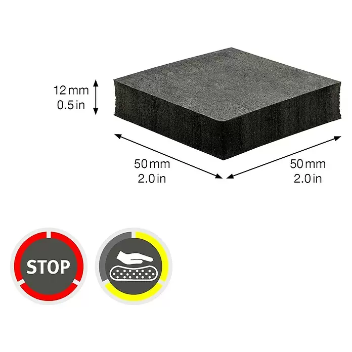 Wagner System Vibrationsdämpfer - L x B x H: 50 x 50 x 12 mm, Schwarz, 2 Stk. - Dunkelgraues 50x50x12mm Anti-Rutsch- und Anti-Vibrations-Gummipad.