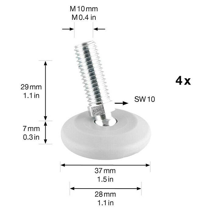 Wagner System Regulierschrauben (Durchmesser: 37 mm, Gewinde: M 10, Weiß) | BAUHAUS
