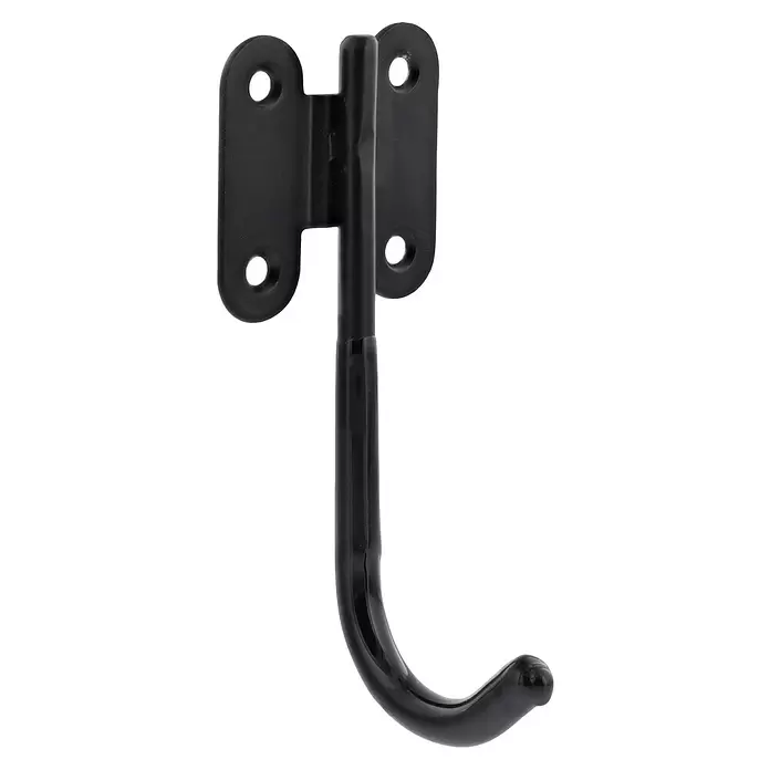 Wagner System Wandhaken WH2090 - L x B x H: 40 x 45 x 115 mm, 1 Stk. - Schwarzer Metall-J-Haken mit flacher Montageplatte und Schraubenlöchern.