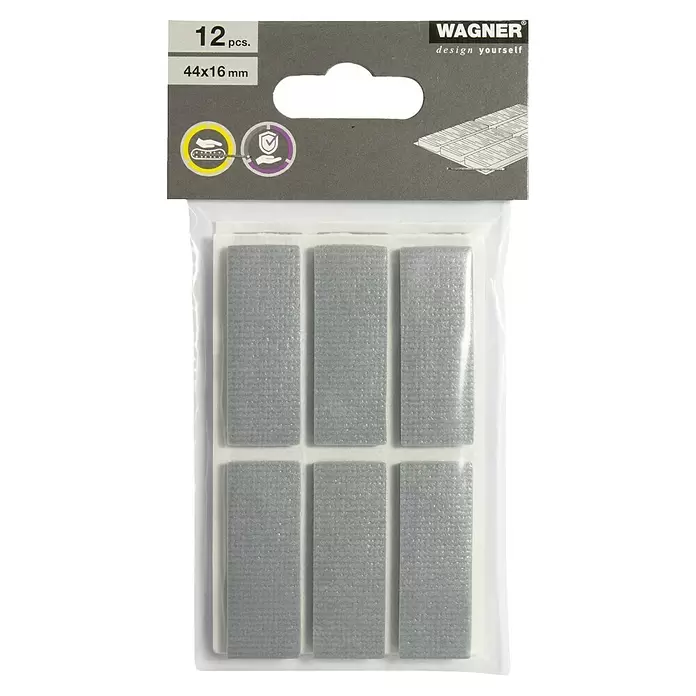 Wagner System Softpads - L x B x H: 44 x 16 x 4 mm, 12 Stk., Grau, Kleben - Zwölf graue, rechteckige Filzgleiter für Möbel, zum Schutz von Böden.