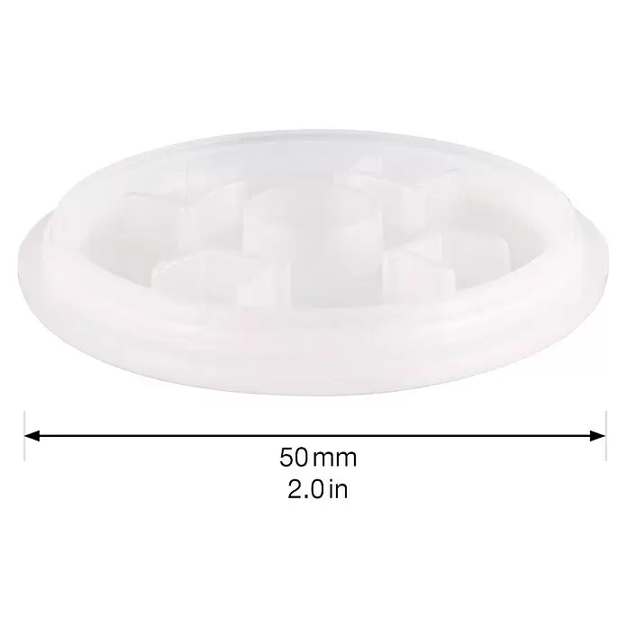 Wagner System Möbelgleiter QC-Sicherheitseinsatz STOPP ø 50 mm - Durchmesser: 50 mm, Stecken - Durchsichtiger weißer runder Kunststoff-Pumpen- oder Flascheneinsatz, 50mm Durchmesser, mit Mittelzylinder und radialen Stützrippen.