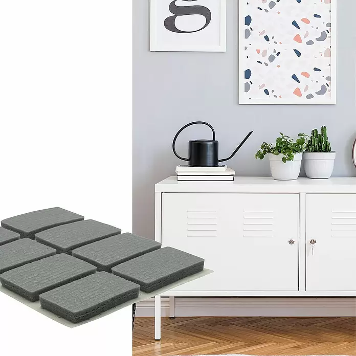 Wagner System Softpads - L x B x H: 26 x 16 x 4 mm, 16 Stk., Grau, Kleben - Acht graue rechteckige selbstklebende Filzgleiter.