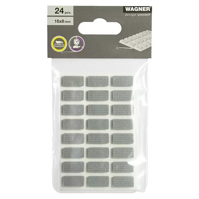 Wagner System Softpads - L x B x H: 16 x 8 x 4 mm, 24 Stk., Grau, Kleben - Packung mit 24 grauen selbstklebenden Filzgleitern, 16x8 mm, für Möbel- und Bodenschutz.
