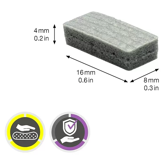 Wagner System Softpads - L x B x H: 16 x 8 x 4 mm, 24 Stk., Grau, Kleben - Grauer poröser rechteckiger Block, Maße 16x8x4mm (0.6x0.3x0.2 Zoll).
