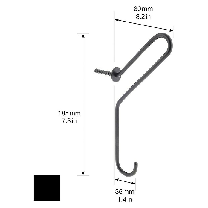 Wagner System Garderobenhaken WH 432 (L x H: 80 x 185 mm, Schwarz, 1 Stk.) | BAUHAUS