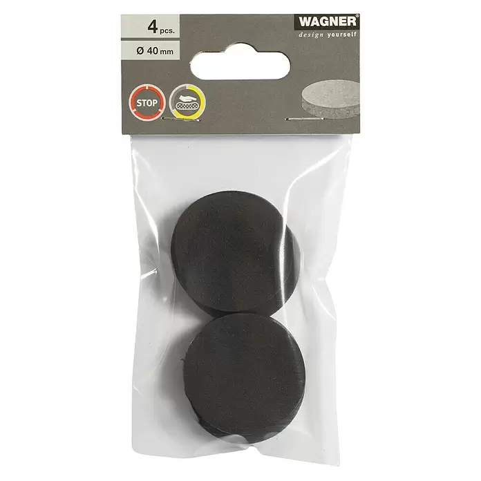 Wagner System Vibrationsdämpfer - Durchmesser: 40 mm, Schwarz, 4 Stk. - Set aus 4 runden, schwarzen Filzgleitern, 40mm Durchmesser.