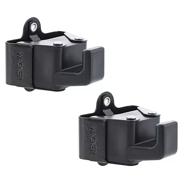 Wagner System Wandhalterung Haken Klein - L x B x H: 55 x 52 x 37 mm, 2 Stk. - Zwei schwarze WAGNER Haken mit silbernen Nieten, zum Aufhängen oder Befestigen.