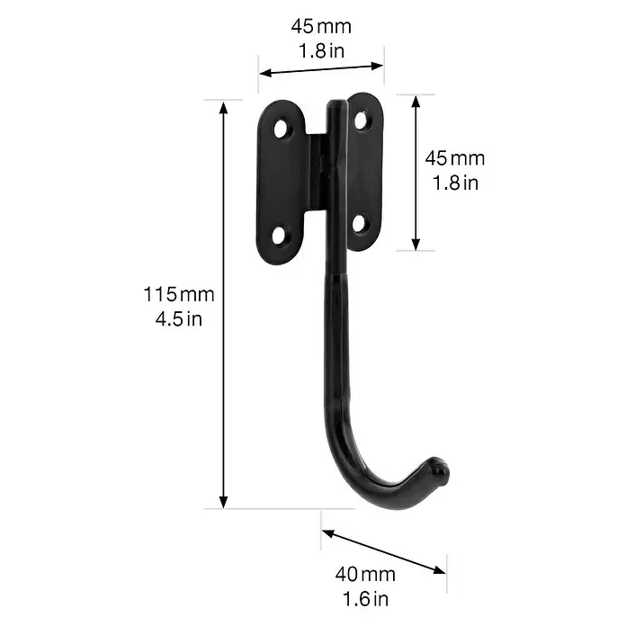 Wagner System Wandhaken WH2090 - L x B x H: 40 x 45 x 115 mm, 1 Stk. - Schwarzer Wandhaken aus Metall mit Maßen 115mm Höhe, 45mm Breite und 40mm Ausladung.