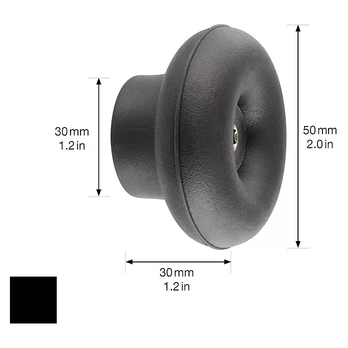 Wagner System Garderobenhaken DOT - Ø x H: 50 x 30 mm, Schwarz, 1 Stk. - Schwarz texturierter runder Knauf, 50mm Durchmesser, 30mm Tiefe.