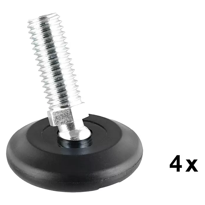 Wagner System Regulierschrauben - Durchmesser: 37 mm, Gewinde: M 10, Schwarz - Schwarzer Kunststoff-Verstellfuß mit Gewindebolzen für Möbel oder Maschinen (4 Stk.).