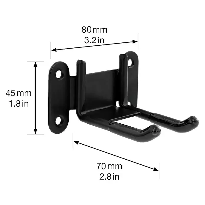 Wagner System Wandhaken WH2092 - L x B x H: 70 x 80 x 45 mm, 1 Stk. - Schwarzer doppelter Wandhaken aus Metall zum Aufhängen von Gegenständen.