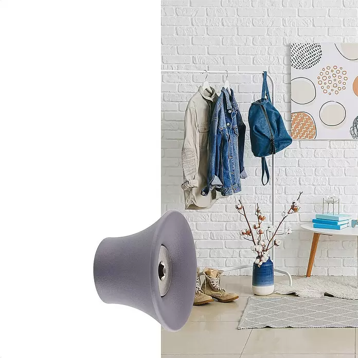 Wagner System Garderobenhaken - Ø x H: 40 x 25 mm, Schiefergrau, 1 Stk. - Grauer texturierter glockenförmiger Puffer mit Innensechskantschraube.