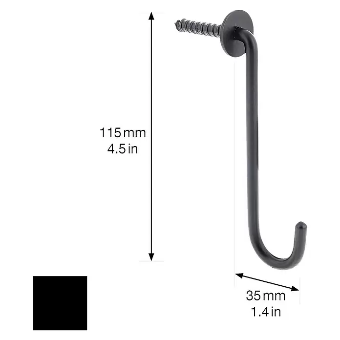 Wagner System Wandhaken WH430 - L x H: 35 x 115 mm, 1 Stk. - Schwarzer Metall-Einschraubhaken, zum sicheren Aufhängen von Gegenständen.