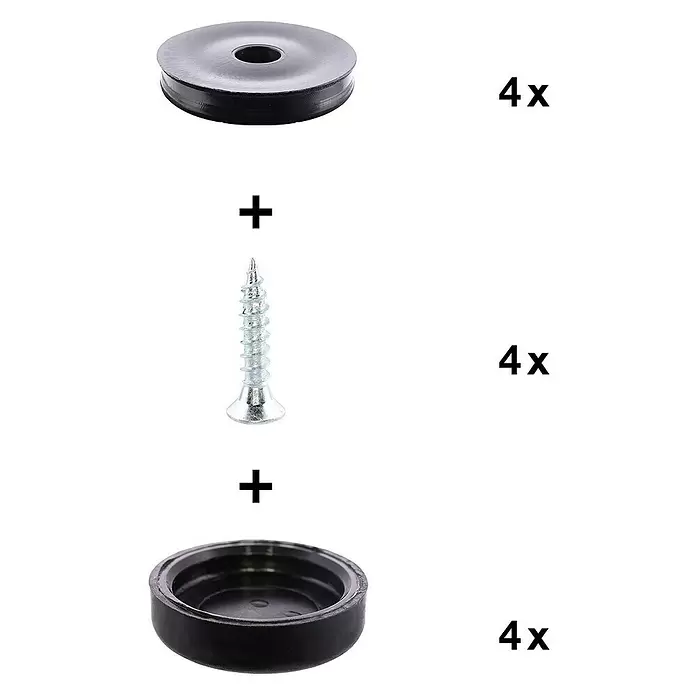 Wagner System Möbelgleiter - Durchmesser: 17 mm, Schrauben - Set aus vier schwarzen Möbelgleitern, vier silbernen Schrauben und vier schwarzen Kappen für die Montage.