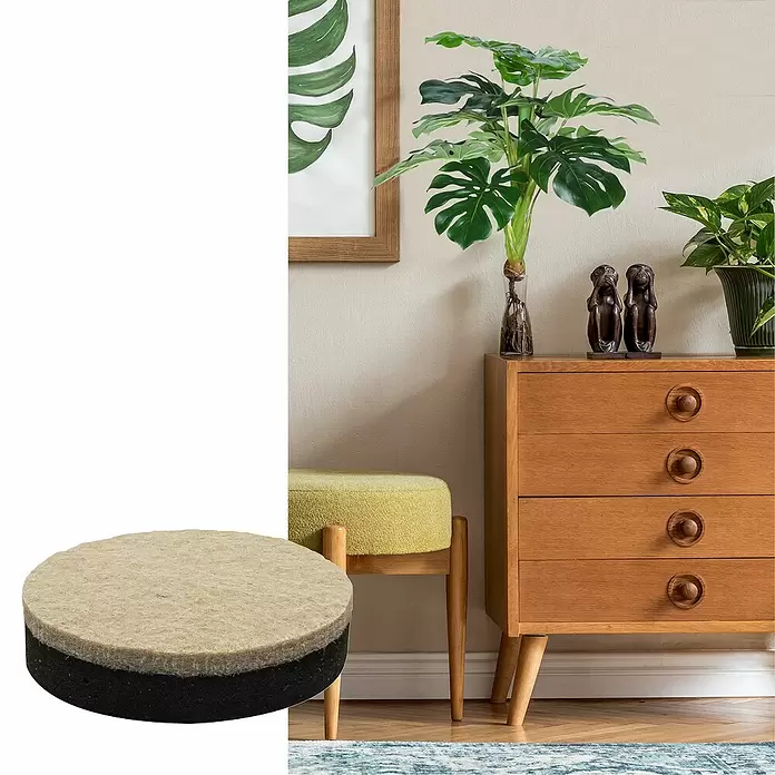 Wagner System Filzgleiter - Ø x H: 58 x 15 mm, 2 Stk., Beige, Kleben - Runder Möbelgleiter mit beiger Filzoberfläche und schwarzer Unterseite, zum Bodenschutz.