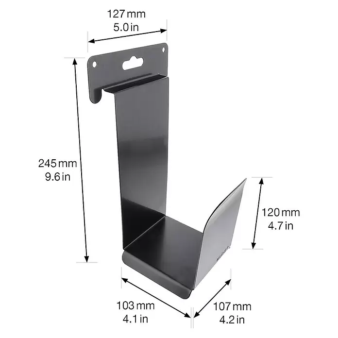 Wagner System Wandhalterung Kabelaufnahme - L x B x H: 103 x 127 x 245 mm, 1 Stk. - Dunkelgraue Metall-Aufhängevorrichtung mit Hakenform und Befestigungslöchern.
