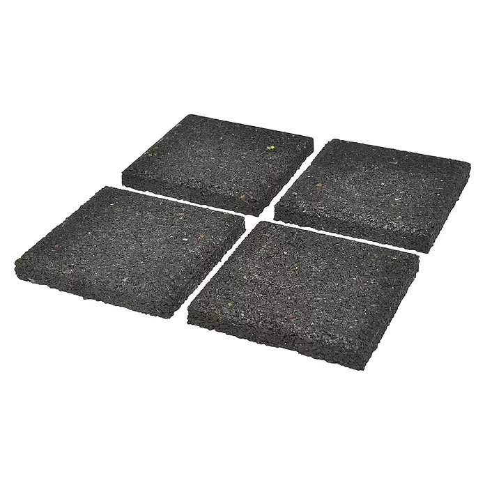 Wagner System Vibrationsdämpfer - L x B x H: 100 x 100 x 15 mm, Schwarz, 4 Stk. - Vier dunkelgraue, quadratische Gummi-Sicherheitsplatten mit körniger Textur.