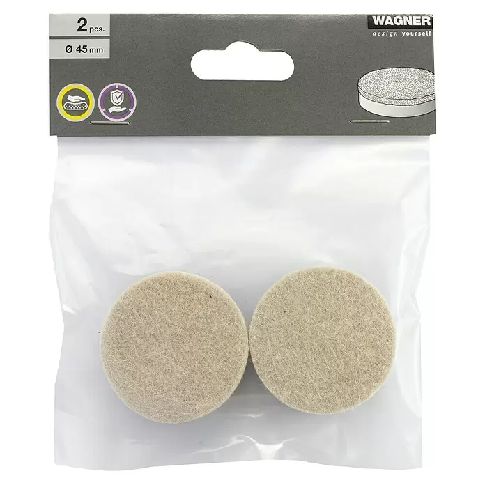 Wagner System Filzgleiter - Ø x H: 45 x 15 mm, 2 Stk., Beige, Kleben - Zwei runde, beige Filzgleiter, Ø 45 mm, in klarer Verpackung.