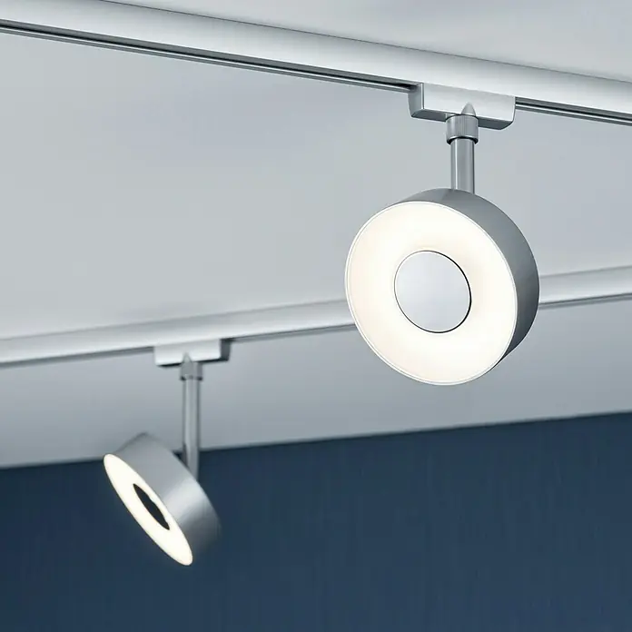 Paulmann URail LED-Spot Circle - 5 W, Chrom matt, Warmweiß - Zwei moderne silberne LED-Schienenstrahler mit ringförmigem Design, die helles, gerichtetes Licht spenden. Ideal für stilvolle Innenräume.