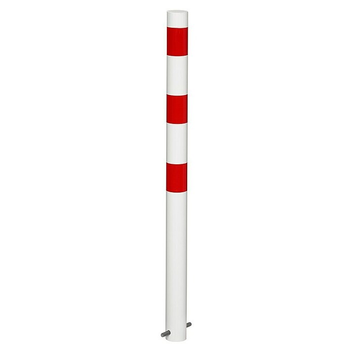 Sperrpfosten (Höhe über Boden: 900 mm, Durchmesser: 60 mm, Stahl, Ohne Öse, Montageart: Einbetonieren, Weiß/Rot)