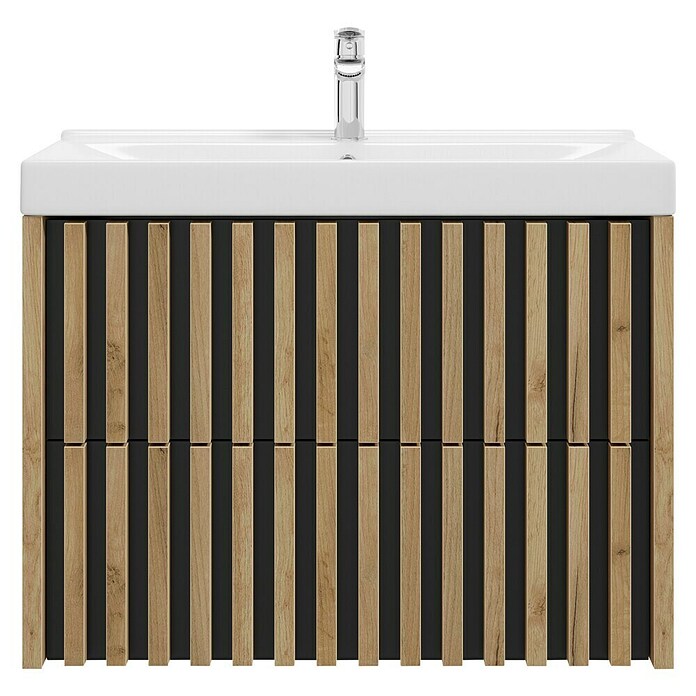 Badmöbel-Set Line (81 cm, Gold Craft Eiche/Schwarz, Strukturiert) | BAUHAUS