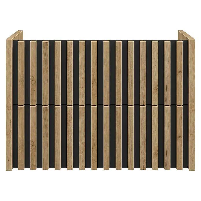 Badmöbel-Set Line - 81 cm, Gold Craft Eiche/Schwarz, Strukturiert - Modernes Badezimmer-Element mit Holzlamellen-Design. Der Waschtischunterschrank besticht durch seine hochwertige Verarbeitung und das stilvolle Design.