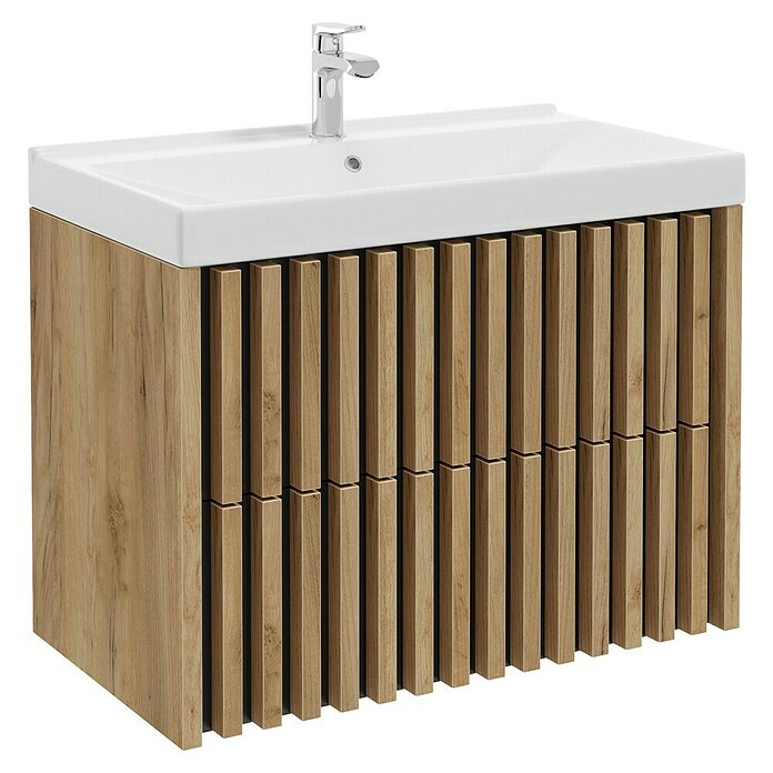 Badmöbel-Set Line (81 cm, Gold Craft Eiche/Schwarz, Strukturiert) | BAUHAUS