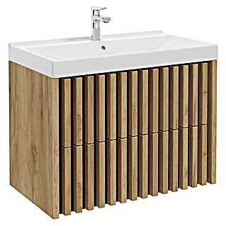 Badmöbel-Set Line (81 cm, Gold Craft Eiche/Schwarz, Strukturiert)