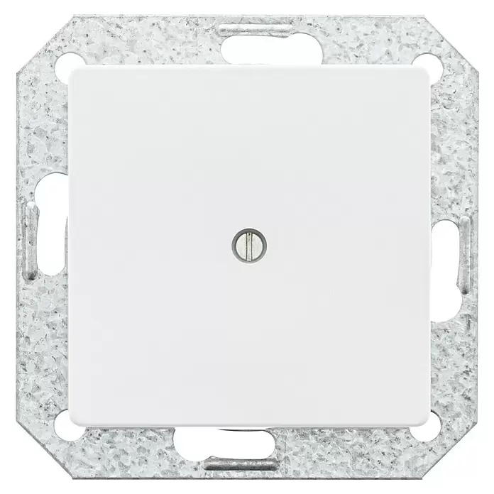 Siemens DELTA Mega Blindabdeckung SIE044127 - Polar Weiß, Glänzend, Kunststoff, Unterputzmontage - Weiße quadratische Abdeckplatte mit verzinktem Metallmontagerahmen und Zentralschraube für Elektroinstallationen.