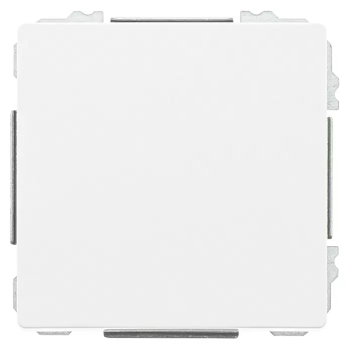 Siemens Delta Style Wechselschalter SIE044219 - Polar Weiß, Glänzend, Unterputzmontage, 10 A - Weißer rechteckiger Abdeckrahmen mit grauen Befestigungsklammern.