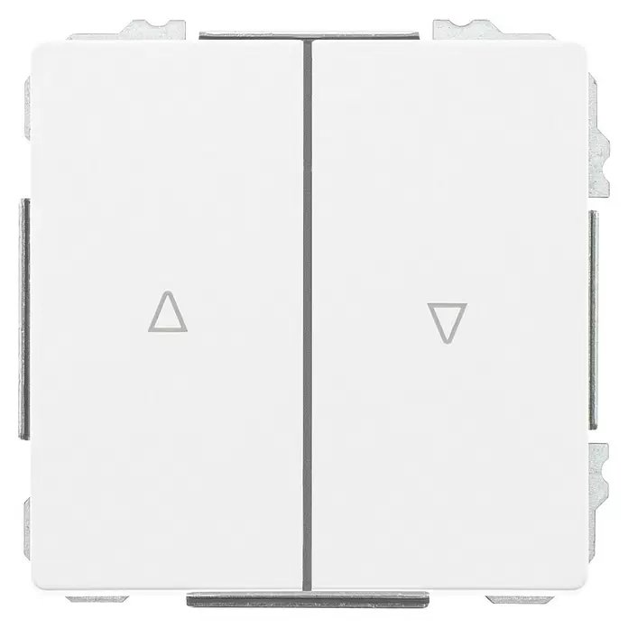 Siemens Delta Style Jalousieschalter SIE044301 - Polar Weiß, Glänzend, Unterputzmontage, 10 A - Weißer Doppelschalter mit Auf- und Ab-Pfeilsymbolen zur Jalousien- oder Rollladensteuerung.