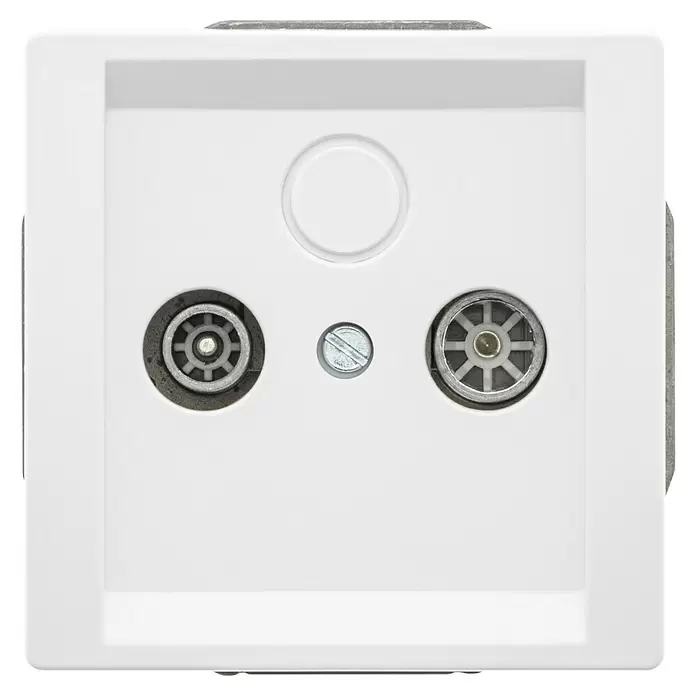 Siemens Delta Style Antennendose SIE044288 - Polar Weiß, Glänzend, Kunststoff, Unterputzmontage - Weiße Antennensteckdose mit koaxialen Anschlüssen und Zentralschraube.