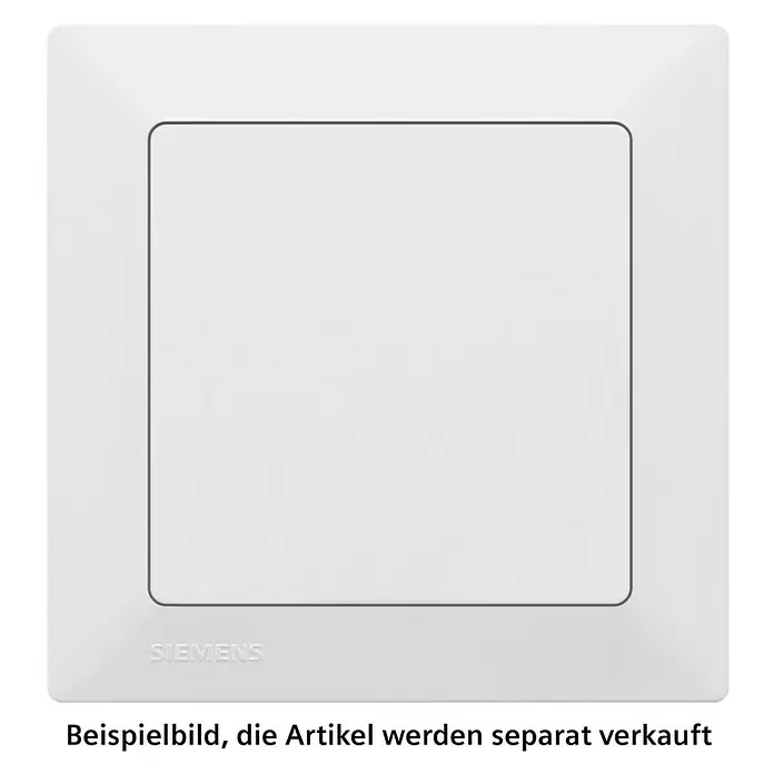 Siemens DELTA Mega Abdeckrahmen SIE044141 - Polar Weiß, 1-fach, Kunststoff, Schrauben - Weißer quadratischer Schalterrahmen mit Siemens-Logo.